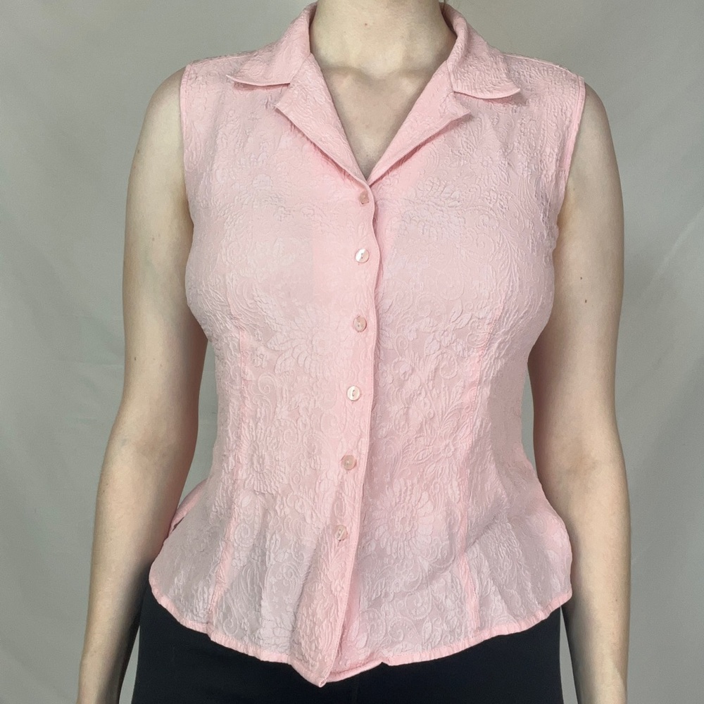 Silk button down pink brocade vintage blouse by Annex Casual Corner